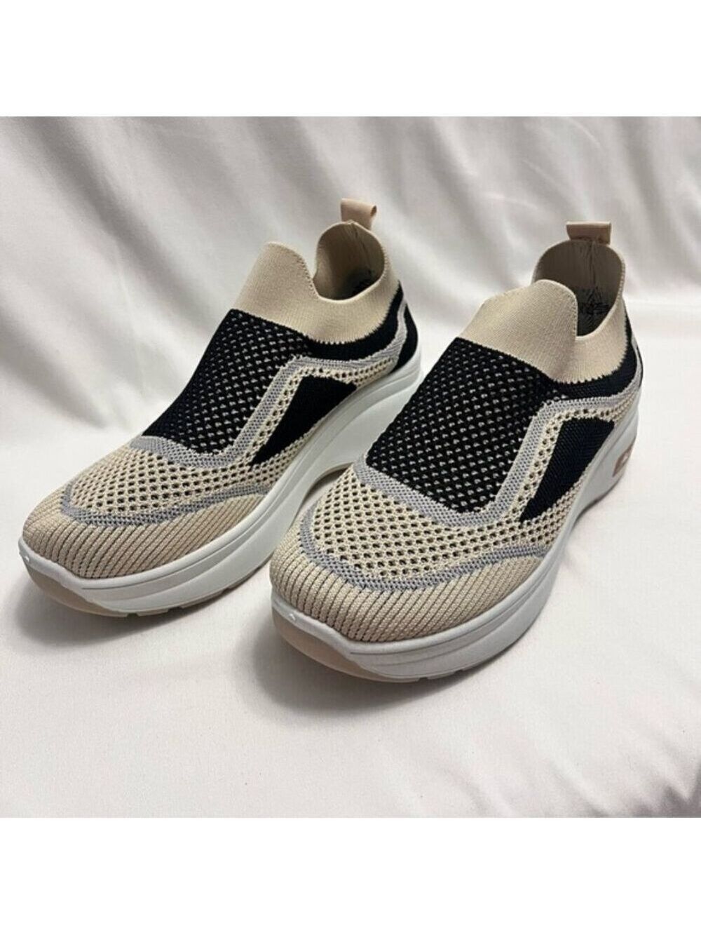 Sock Sneakers Platform Knit Slip On Colorblock Beige Size 8.5